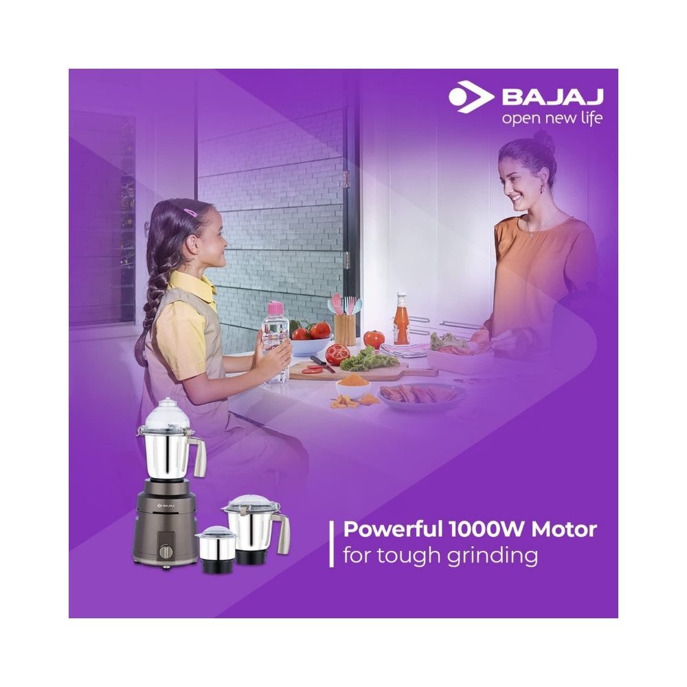 Bajaj Herculo 1000W Powerful Mixer Grinder with 3 Jars Coffee Brown and Gold
