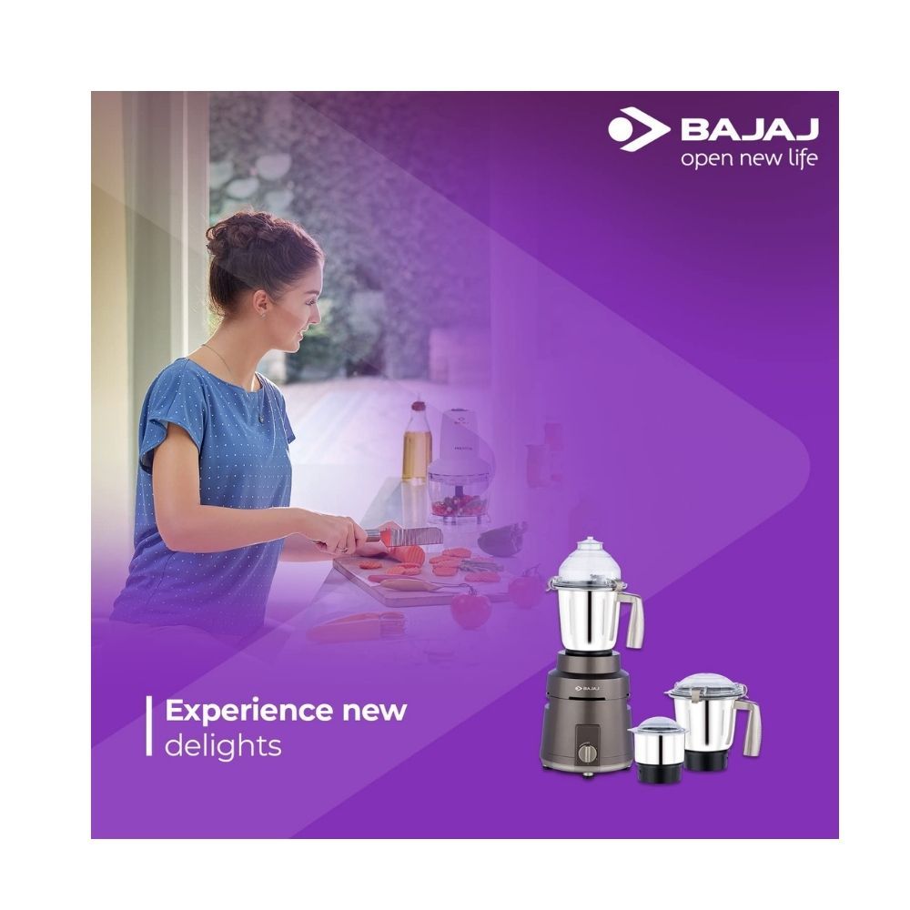 Bajaj Herculo 1000W Powerful Mixer Grinder with 3 Jars Coffee Brown and Gold