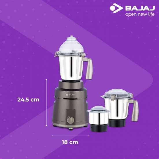 Bajaj Herculo Mixer Grinder 1000W 100 Copper Motor Mixie For Kitchen3 Stainless Steel JarsPortable  Lightweight MixerHands-Free Operation Multifunctional Blades2-Yr Warranty By BajajBrown