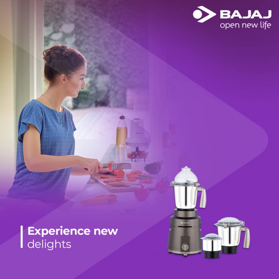 Bajaj Herculo Mixer Grinder 1000W 100 Copper Motor Mixie For Kitchen3 Stainless Steel JarsPortable  Lightweight MixerHands-Free Operation Multifunctional Blades2-Yr Warranty By BajajBrown