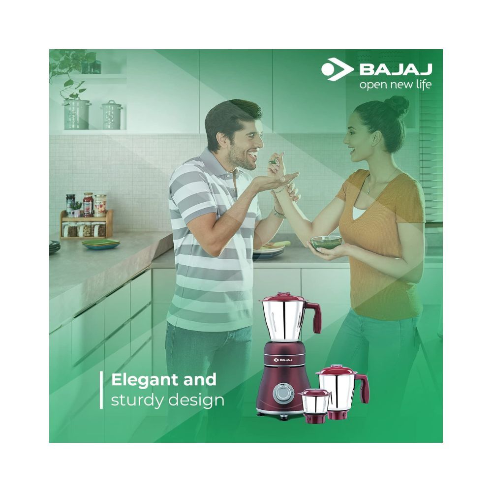 Bajaj Ivora 800W Mixer Grinder with 3 Jars Crimson Red
