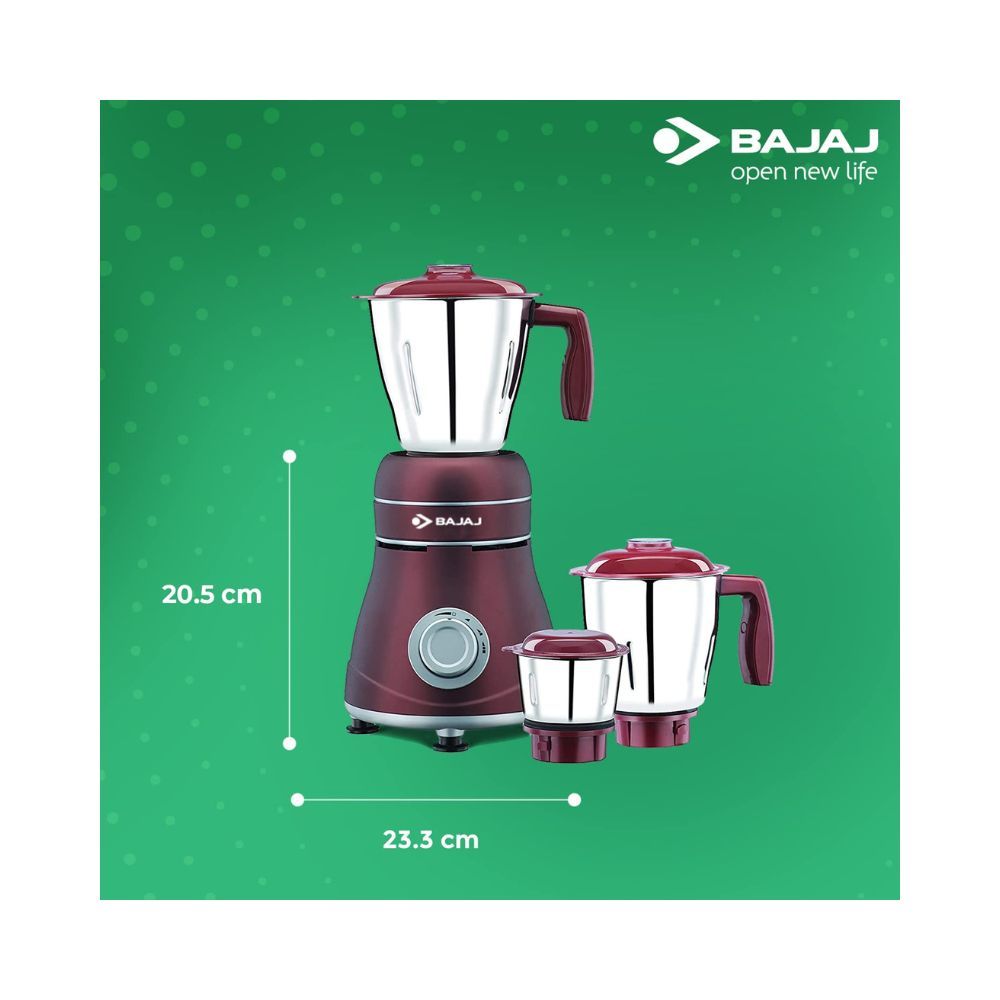 Bajaj Ivora 800W Mixer Grinder with 3 Jars Crimson Red
