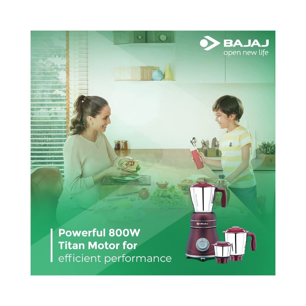 Bajaj Ivora 800W Mixer Grinder with 3 Jars Crimson Red