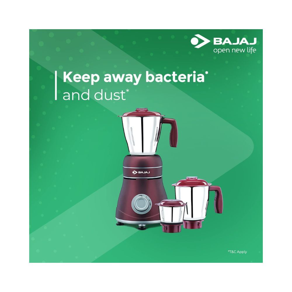 Bajaj Ivora 800W Mixer Grinder with 3 Jars Crimson Red