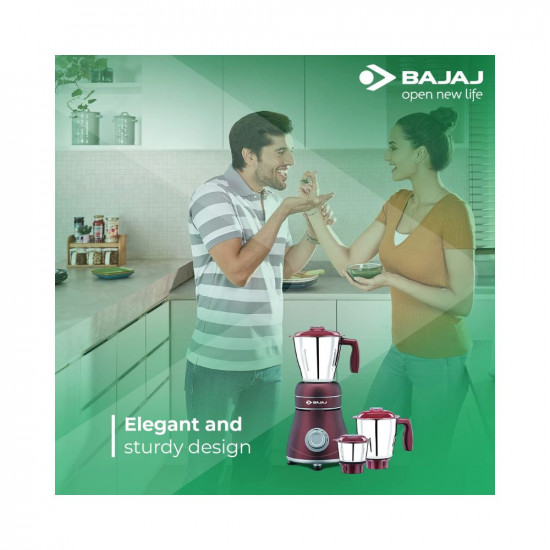 Bajaj Ivora 800W Mixer Grinder with Anti-Bacterial Coating and Nutri-Pro Feature 3 Jars Crimson Red