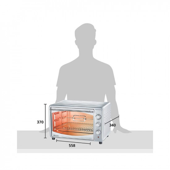 Bajaj Majesty 4500 TMCSS 45 Litre Oven Toaster Grill 45 Litres OTG with Motorised Rotisserie  Convection Fan Stainless Steel Body  Transparent Glass Door 2 Year Warranty Silver