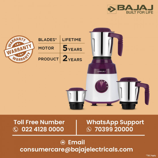 Bajaj Military Series Victor 500W Mixer Grinder Lilac