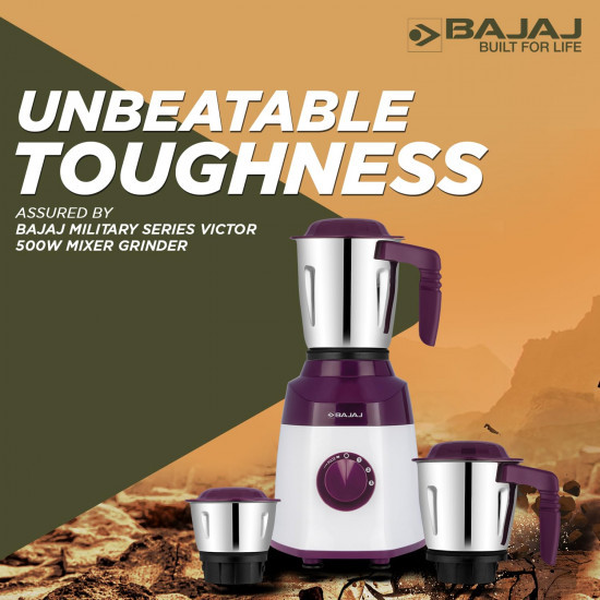 Bajaj Military Series Victor 500W Mixer Grinder Lilac
