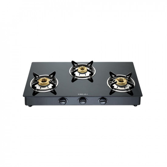 Bajaj NBAI Powder Coated Glasstop Gas Stove with Non Battery Auto Ignition 3 Burner Black