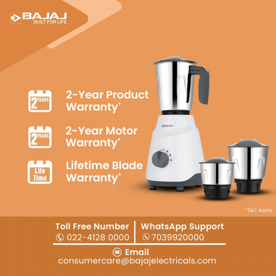Bajaj Ninja Series Contempo Mixer Grinder 500W3 Stainless Steel Mixer JarDuraCut Blades by BajajMixie For Kitchen with 2-in-1 function blade Pulse Mode 2-Yr Warranty by Bajaj Grey