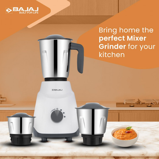 Bajaj Ninja Series Contempo Mixer Grinder 500W3 Stainless Steel Mixer JarDuraCut Blades by BajajMixie For Kitchen with 2-in-1 function blade Pulse Mode 2-Yr Warranty by Bajaj Grey