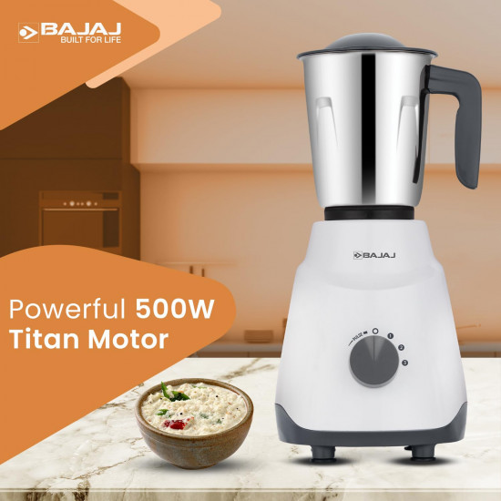 Bajaj Ninja Series Contempo Mixer Grinder 500W3 Stainless Steel Mixer JarDuraCut Blades by BajajMixie For Kitchen with 2-in-1 function blade Pulse Mode 2-Yr Warranty by Bajaj Grey