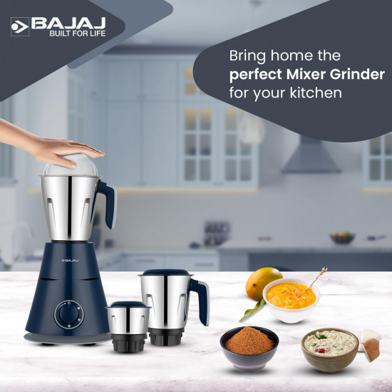 Bajaj Ninja Series Trinity Mixer Grinder 750W 4 Jar DuraCut Blades Powerful 750W Titan MotorFloating Base Design 3 Stainless Steel Mixer Jars  1 Juicer Jar 5-Yr Warranty by Bajaj Royal Blue