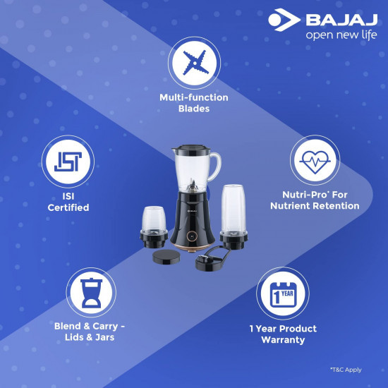 Bajaj NX-01 300W Mixer Grinder For KitchenBullet Mixer Grinder With Powerful Titan Motor  Nutri-Pro Feature3 Unbreakable Multipurpose Tranparent Jars2 Year Warranty By BajajBlack  Copper