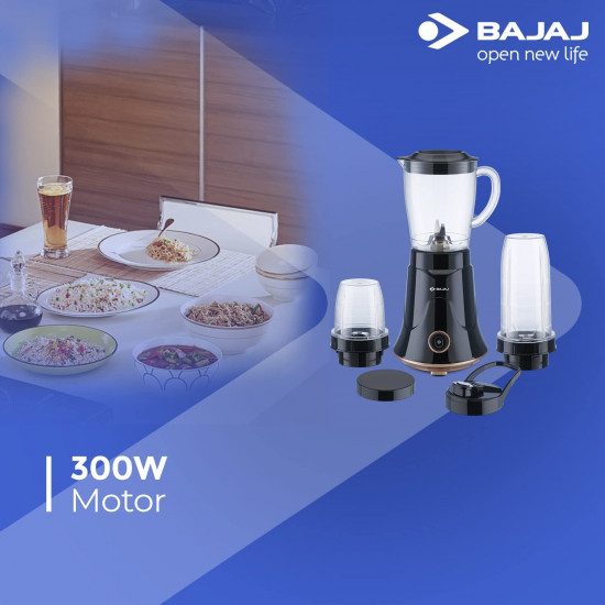 Bajaj NX-01 300W Mixer Grinder For KitchenBullet Mixer Grinder With Powerful Titan Motor  Nutri-Pro Feature3 Unbreakable Multipurpose Tranparent Jars2 Year Warranty By BajajBlack  Copper