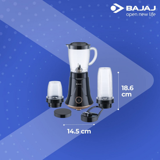 Bajaj NX-01 300W Mixer Grinder For KitchenBullet Mixer Grinder With Powerful Titan Motor  Nutri-Pro Feature3 Unbreakable Multipurpose Tranparent Jars2 Year Warranty By BajajBlack  Copper