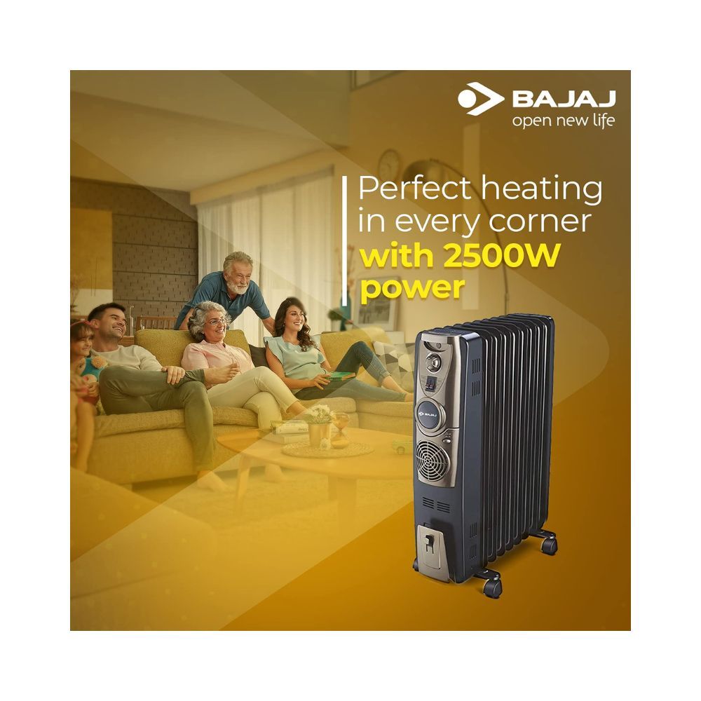 Bajaj OFR Room Heater, 11 Fin 2500 Watts Oil Filled Room Heater with 400W PTC Ceramic Fan Heater
