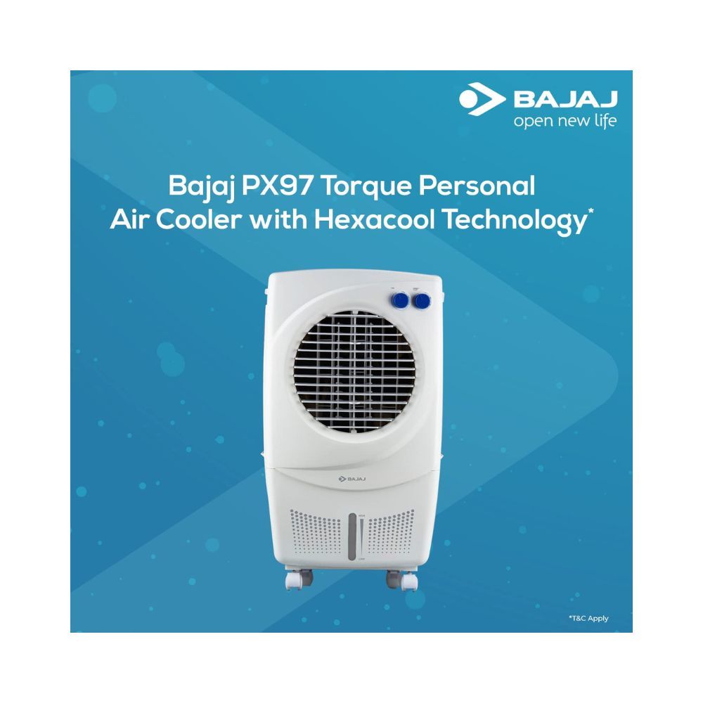 Bajaj PX 97 Torque New 36L Personal Air Cooler with Honeycomb Pads, Turbo Fan Technology