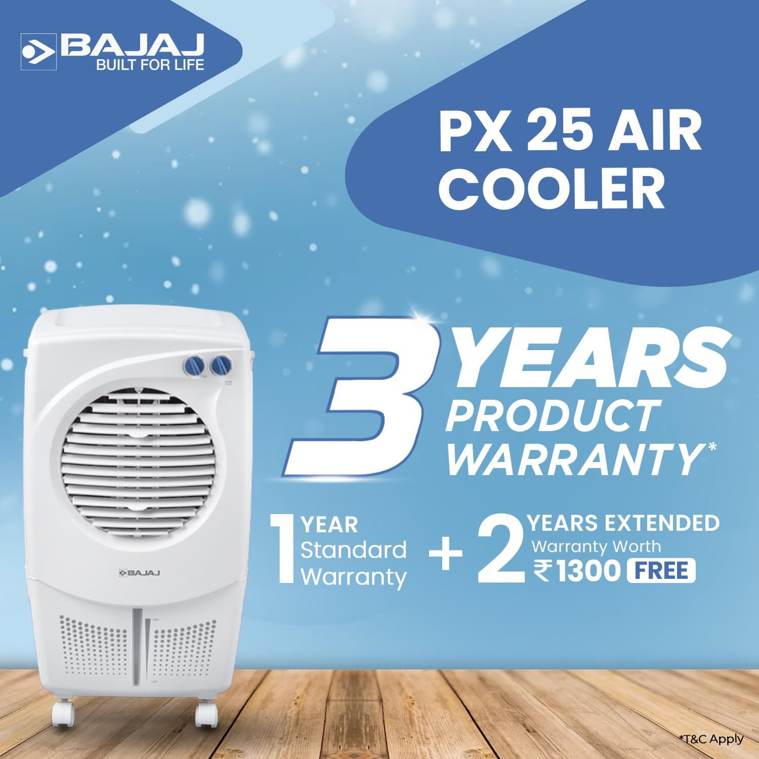 Bajaj PX25 Torque Personal Air Cooler 24L For Home  Cooler For Room  Inverter Compatible  16Ft Powerful Air Throw  High Speed Fan  3 Yrs Warranty 1 Yr Standard  2 Yrs Extended WarrantyWhite