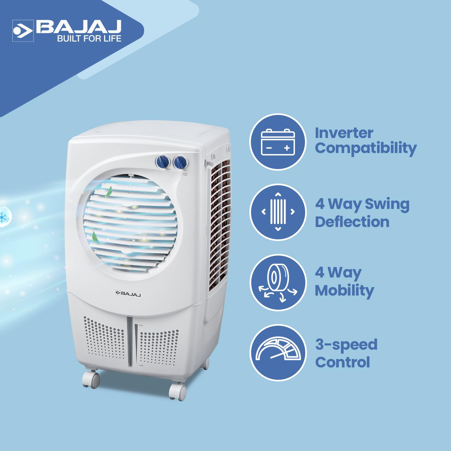 Bajaj PX25 Torque Personal Air Cooler 24L For Home  Cooler For Room  Inverter Compatible  16Ft Powerful Air Throw  High Speed Fan  3 Yrs Warranty 1 Yr Standard  2 Yrs Extended WarrantyWhite