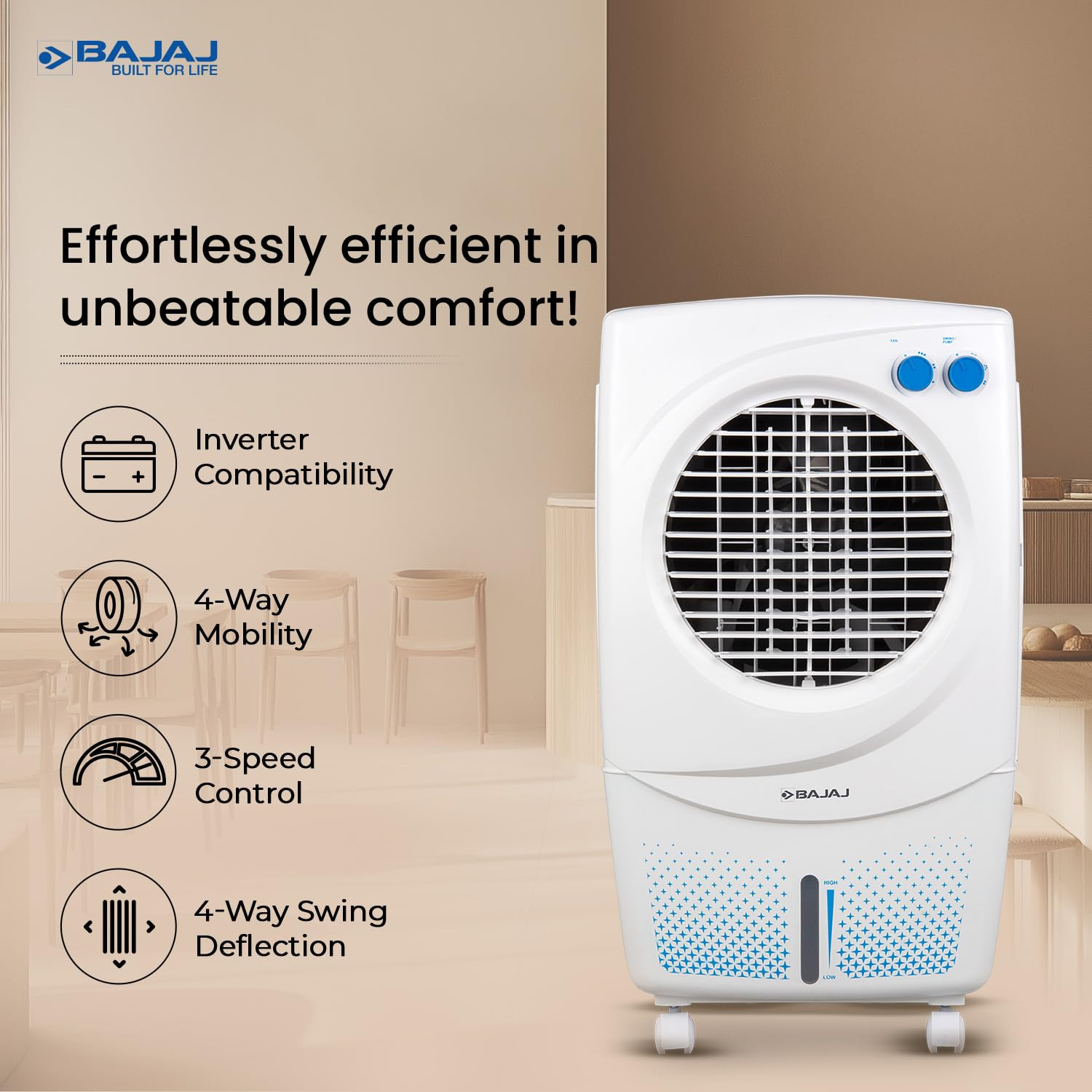 Bajaj PX97 Torque New 36L Personal Air Cooler For Home  High Speed Fan  30Ft Powerful Air Throw  Inverter Compatible  Cooler For Room  3 Yrs 1 Yr Standard  2 Yrs Extended WarrantyWhite