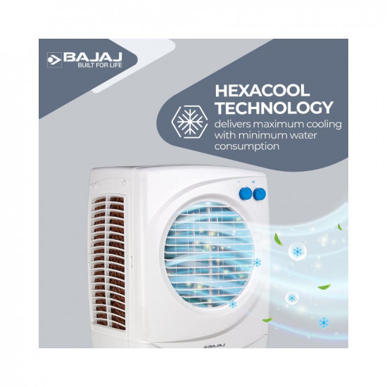 Bajaj PX97 Torque New 36L Personal Air Cooler for Room with DuramarinePump (2-Yr Warranty by Bajaj), Turbofan Technology, Powerful Air Throw & 3-Speed Control, Portable Air Cooler for Home, White