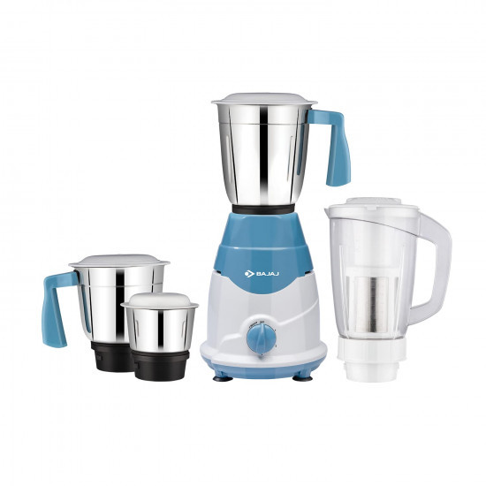 Bajaj Rex DLX Mixer Grinder 750W |Mixie For Kitchen With Nutri-Pro Feature|4 Stainless Steel Mixer Jars|Multifunctional Blade| Dry & Wet Grinding| Overload Protector|1-Yr Warranty By Bajaj|White/Blue