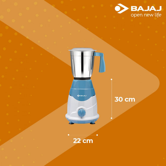 Bajaj Rex DLX Mixer Grinder 750W |Mixie For Kitchen With Nutri-Pro Feature|4 Stainless Steel Mixer Jars|Multifunctional Blade| Dry & Wet Grinding| Overload Protector|1-Yr Warranty By Bajaj|White/Blue
