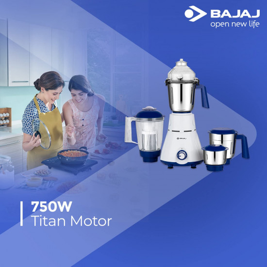 Bajaj Rex Mixer Grinder 750W3 Mixer JarsMixie for Kitchen with Nutri-Pro FeatureTitan Motor-Heavy Duty GrindingAdjustable Speed ControlMultifunctional Blade System1 Yr Warranty By BajajWhite