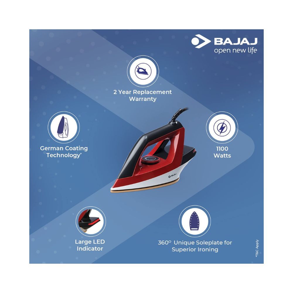 Bajaj Splendora 1100 Watts Dry Iron Red  Black Regular 440314