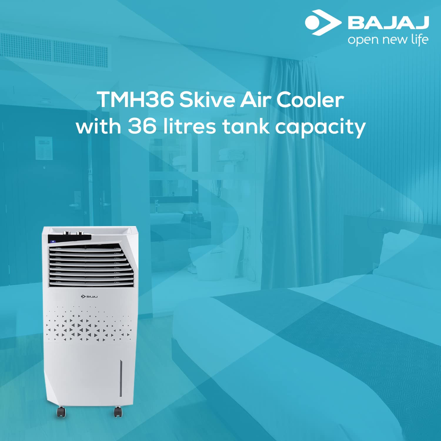 Bajaj TMH36 SKIVE TOWER AIR COOLER 36 L WITH ANTI-BACTERIAL TECHNOLOGY 25 FEET POWERFUL AIR THROW white