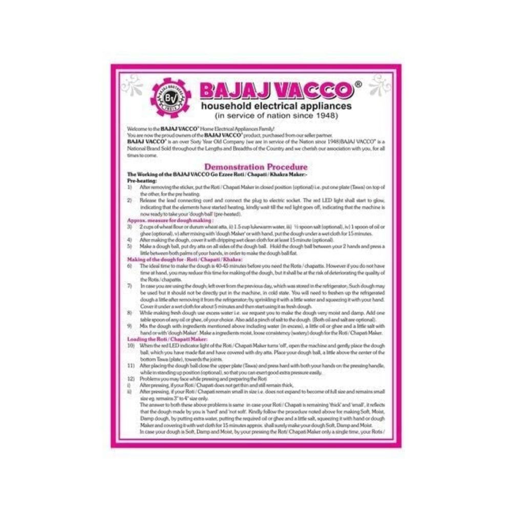BAJAJ VACCOGo-Ezzee ChapatiRotiKhakhra Maker