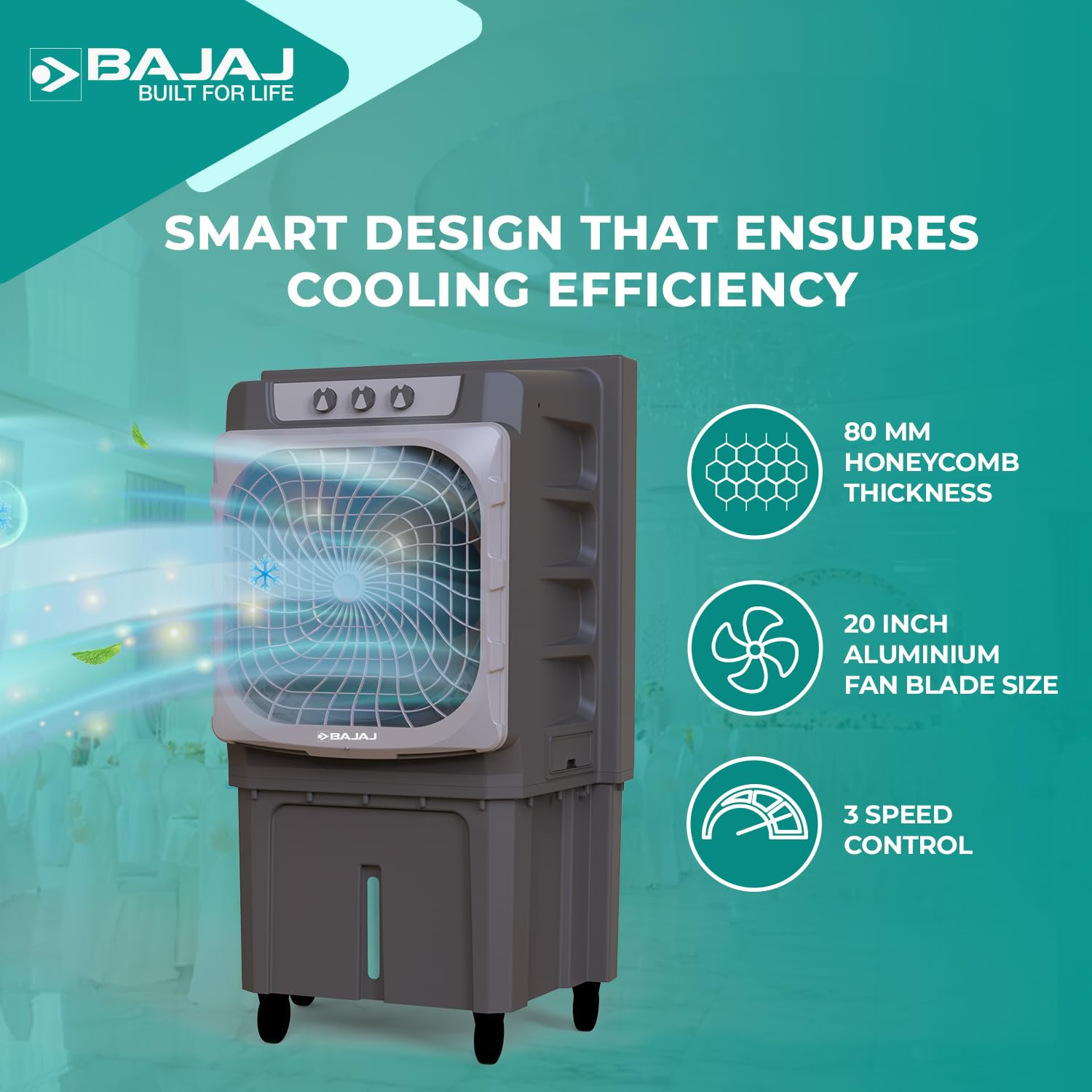 Bajaj Xforce 135L Semi-Commercial Desert Air Cooler For Home  Aluminium Fan Blade  100Ft Air Throw  3-Speed Control  3 Yrs Warranty 1 Yr Standard  2 Yrs Extended WarrantyGrey