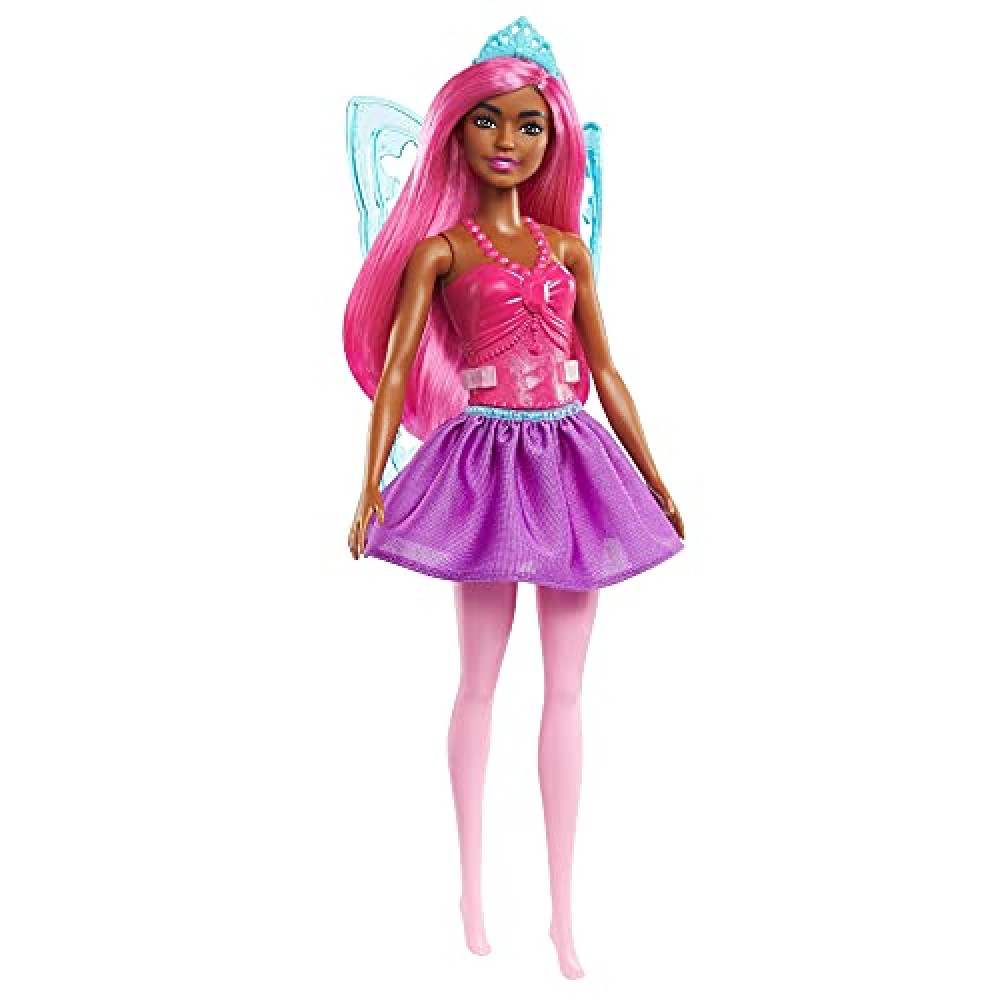 Barbie Dreamtopia Fairy Doll (11.5-in, Pink Hair) Wearing Skirt, Clip-On Wings &amp; Tiara, Gift 3 to 7 Year Olds