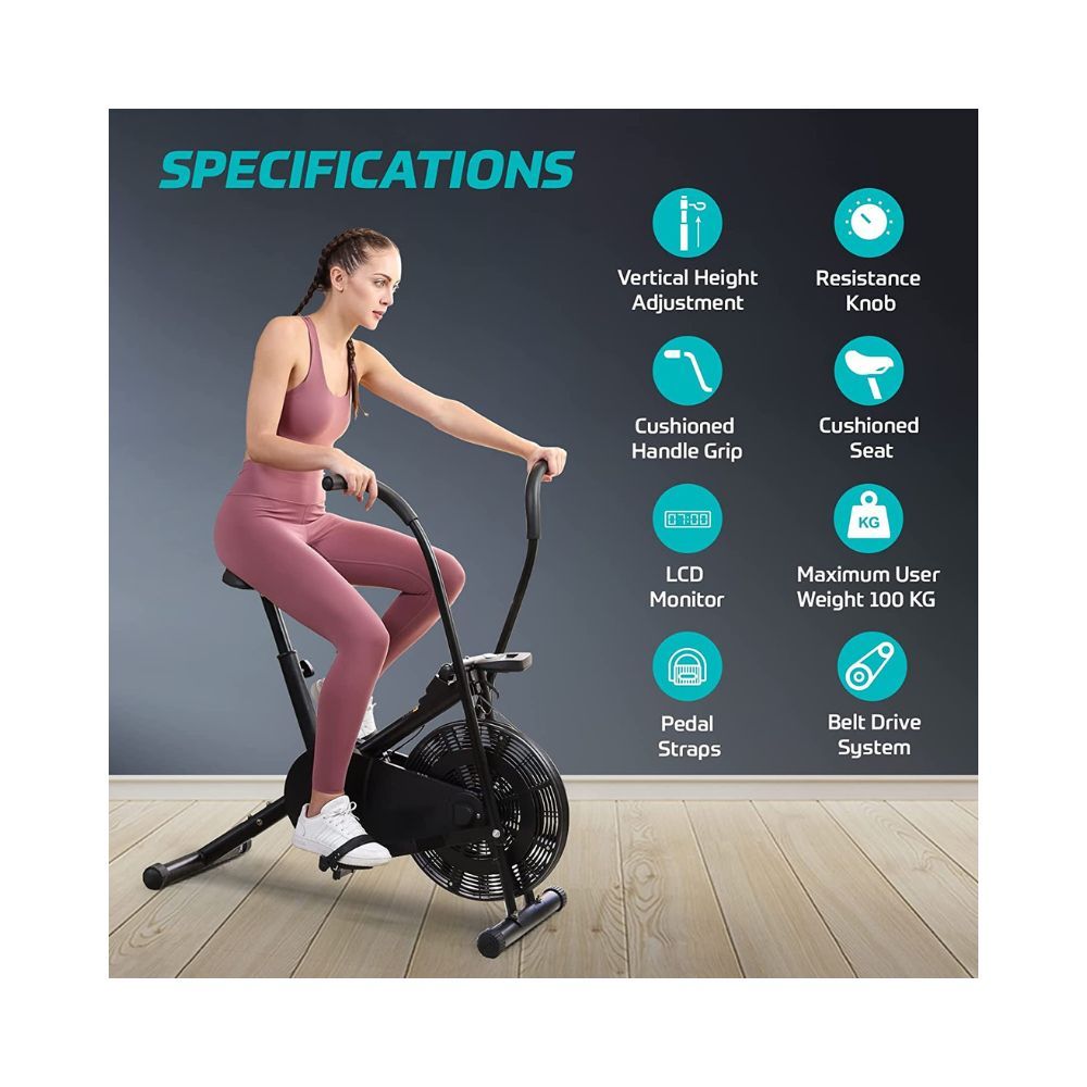 beatXP Vortex Energize 1M Air Bike Exercise Cycle for Workout with Adjustable Cushioned Seat