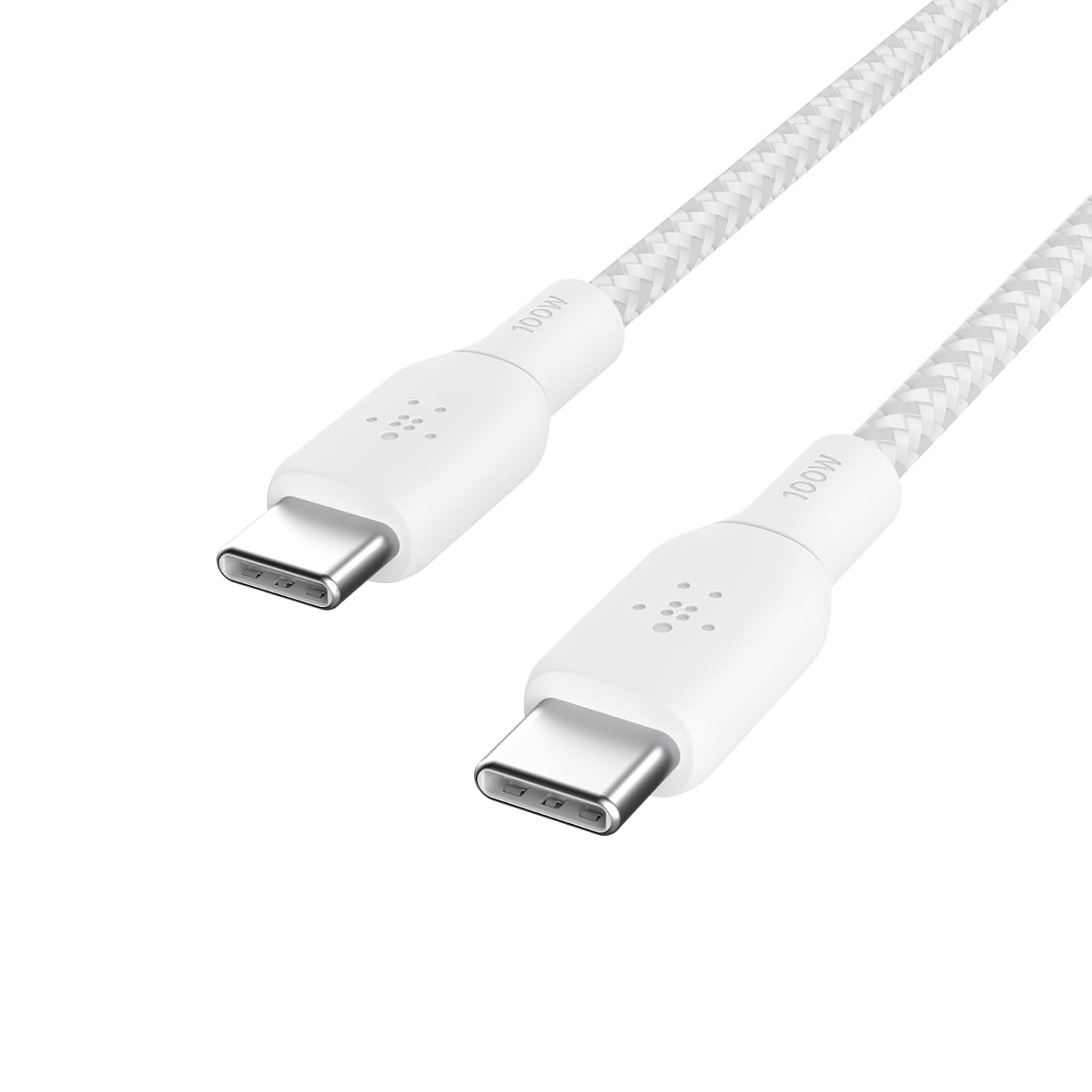 Belkin USB-C to USB-C Braided 66 feet 2 meters 100W PD Fast Charge and Sync Type C Cable for iPhone 15 Series Macbook USB-C Laptops other USB-C Devices USB-IF certified  White