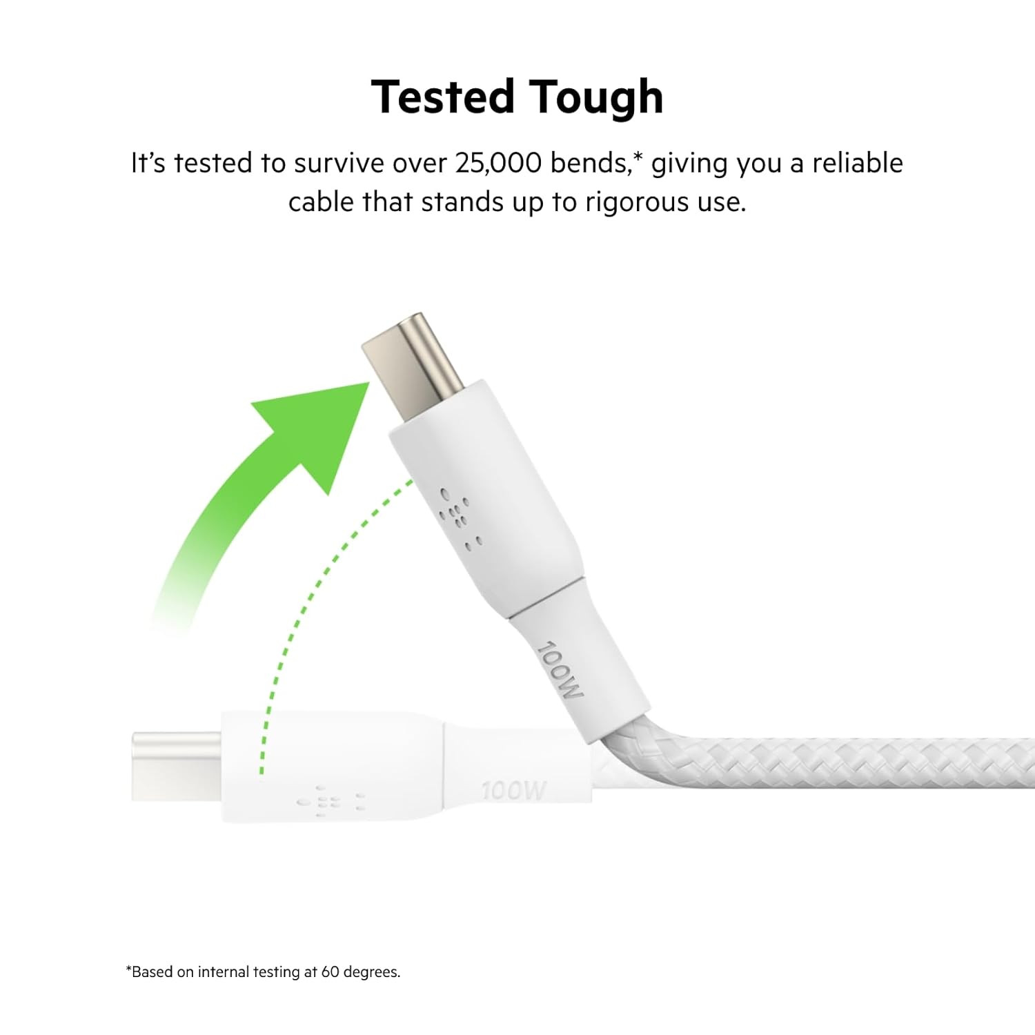 Belkin USB-C to USB-C Braided 66 feet 2 meters 100W PD Fast Charge and Sync Type C Cable for iPhone 15 Series Macbook USB-C Laptops other USB-C Devices USB-IF certified  White