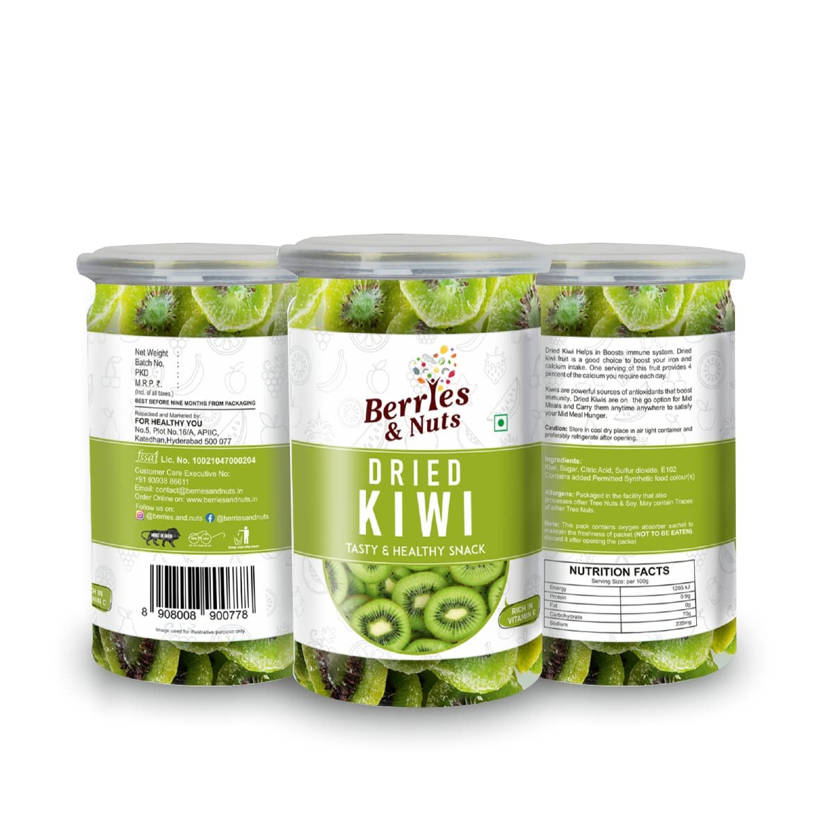 Berries And Nuts Dehydrated Dried Kiwi & Strawberry Combo | Kiwi 200 Grams & Strawberry 200 Grams