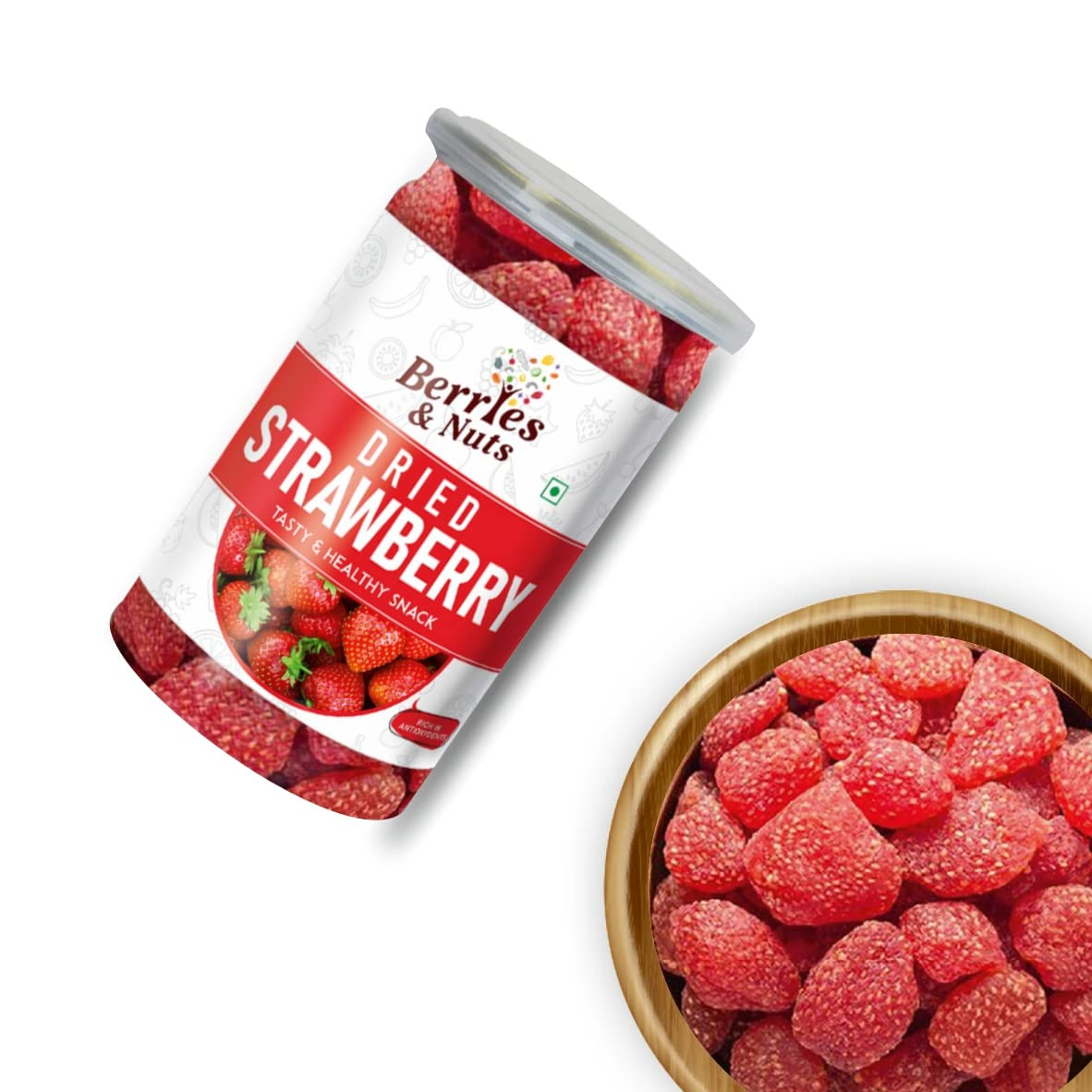 Berries And Nuts Dehydrated Dried Strawberries | Candied Dried Strawberries | 600 Grams | 3 Bottle of 200 Grams