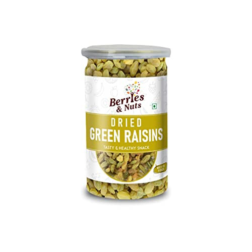 Berries And Nuts Dried Green Raisins | Dried Indian Green Kishmish, Kismis | 200 Grams | 1 Bottle of 200 Grams