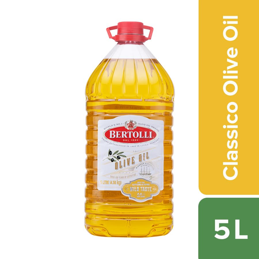 Bertolli Olive Oil- Pure Olive Oil- All purpose cooking oil- Mild Taste-Grilling, Roasting-Italian Brand World no 1- From the makers of Figaro- 5L Jar