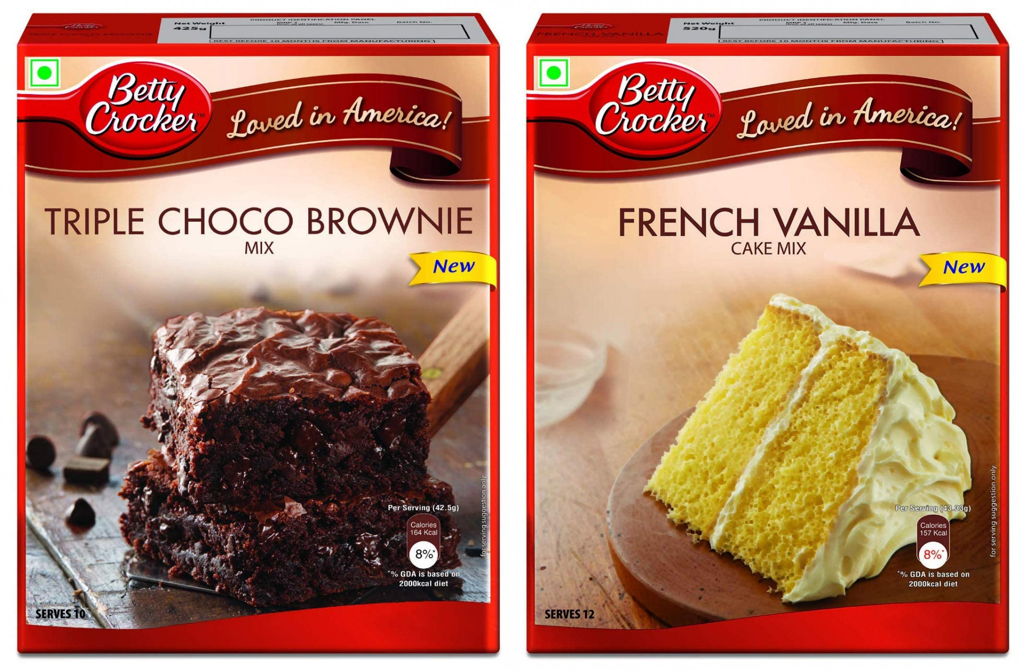 Betty Crocker Super Moist Cake Mix, French Vanilla Flavor 520 g and Betty Crocker Cake Mix, Triple Chocolate Brownie 425 g