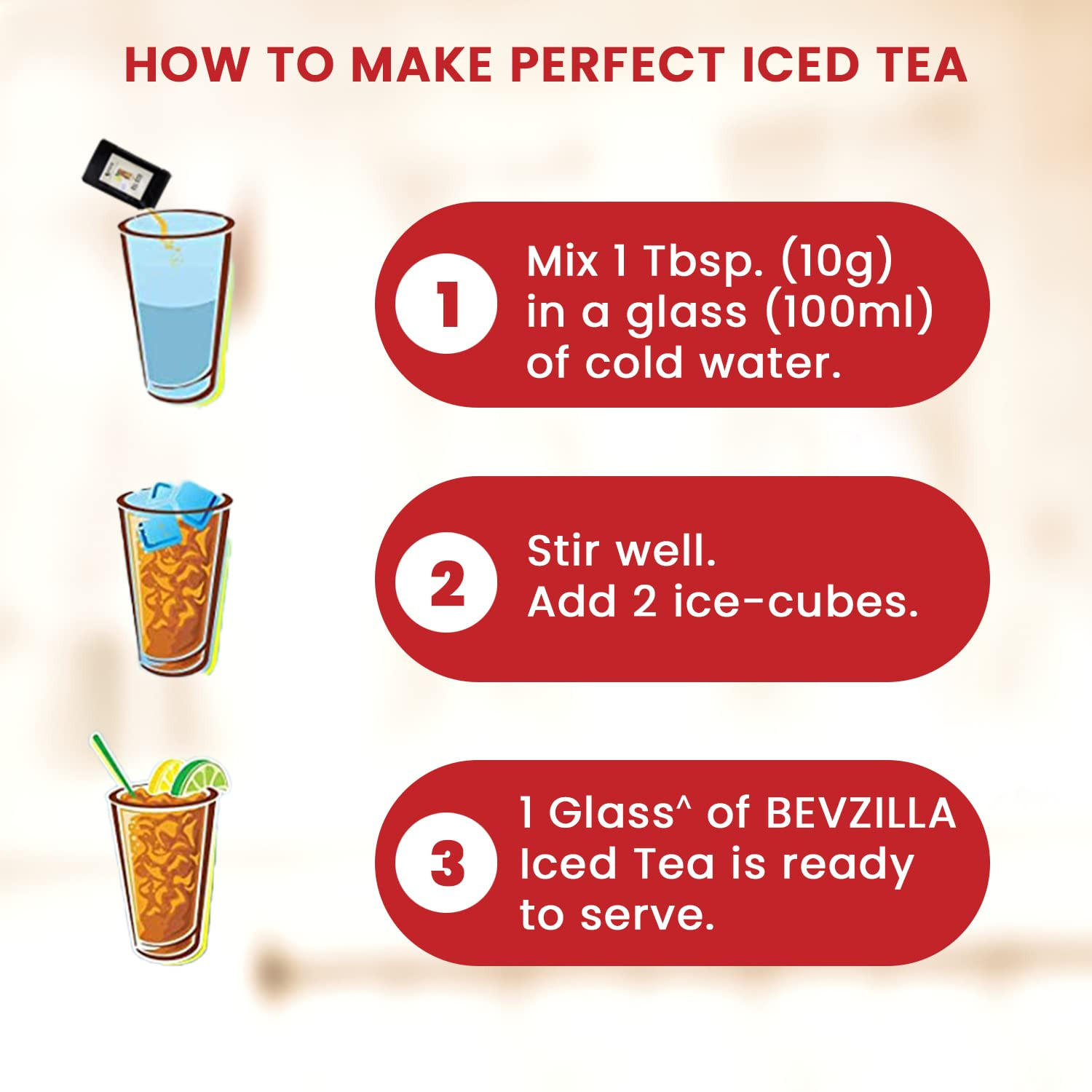 Bevzilla Iced Tea Powder Assorted 10 Flavours Pack, Ice Brew, Cold Brew, Strong and Highly Flavourful, No Artificial Ingredients, 30 Calorie Instant Ice Tea Powder, 30 GM each sachet x 10
