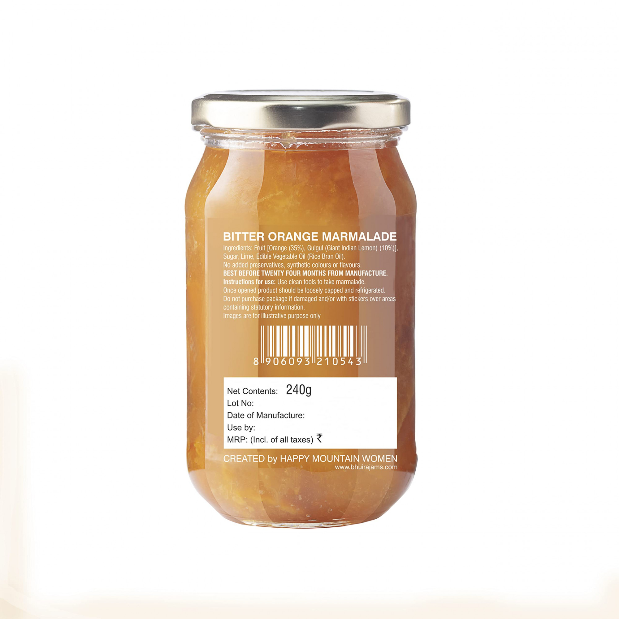 Bhuira|All Natural Jam Bitter Orange Marmalade|No Added preservatives|No Artifical Color Added|240 g|Pack of 1