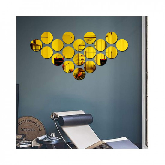 Bikri Kendra Circle 3D Acrylic Mirror Wall Stickers (Golden), Set of 19