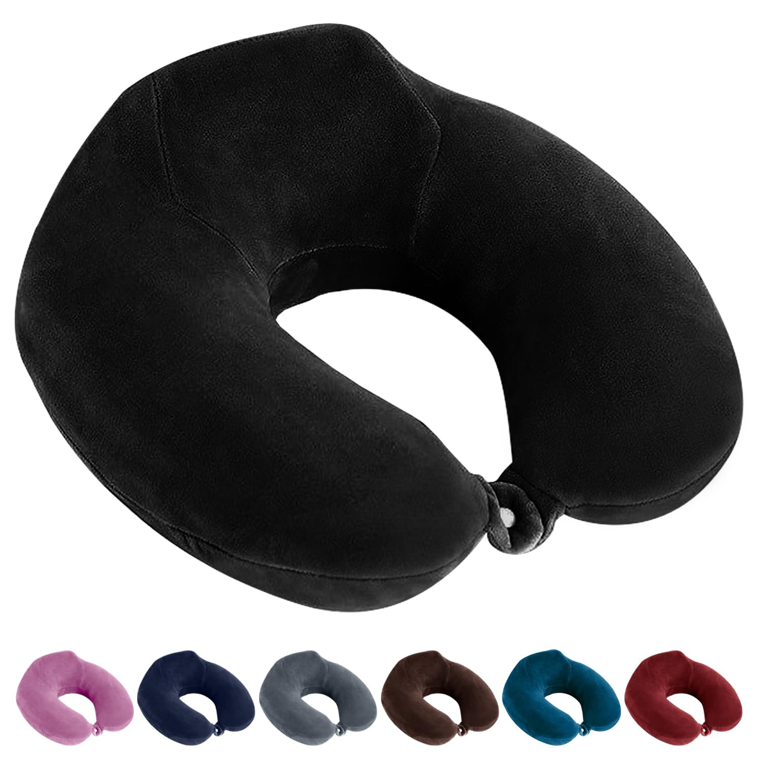 Billebon Extra Soft Memory Foam Luxury Travel Neck Support Rest Pillow with Soft Washable & Removable Cover, Multipurpose Comfortable Travel Pillow for Airplane (Black Raised)