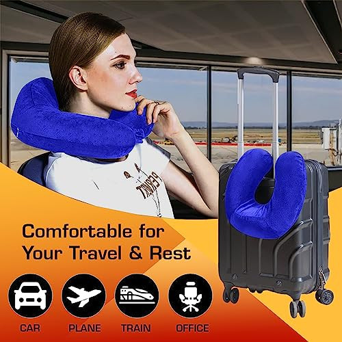 Billebon Extra Soft Memory Foam Luxury Travel Neck Support Rest Pillow with Soft Washable & Removable Cover, Multipurpose Comfortable Travel Pillow for Airplane (Royal Blue Raised)