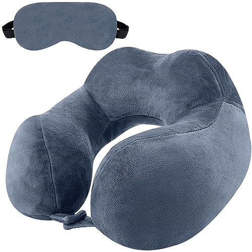Billebon Premium Fiber Filled Neck Pillow, Aeroplane Travel Pillow Neck Adjustable 360 Degree Support Headrest Neck Support Comfortable Pillow with Eye Mask