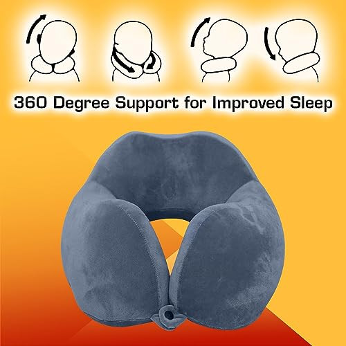 Billebon Premium Fiber Filled Neck Pillow, Aeroplane Travel Pillow Neck Adjustable 360 Degree Support Headrest Neck Support Comfortable Pillow with Eye Mask