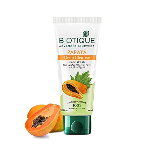 Biotique Papaya Deep Cleanse Face Wash | Gentle Exfoliation | Visibly Glowing Skin | 100% Botanical Extracts| Suitable for All Skin Types | 100ml